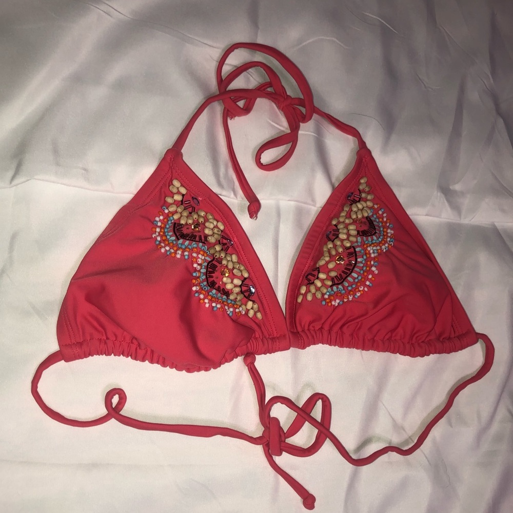 Coral Beaded Bikini Top